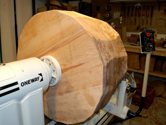 Large piece mounted on lathe